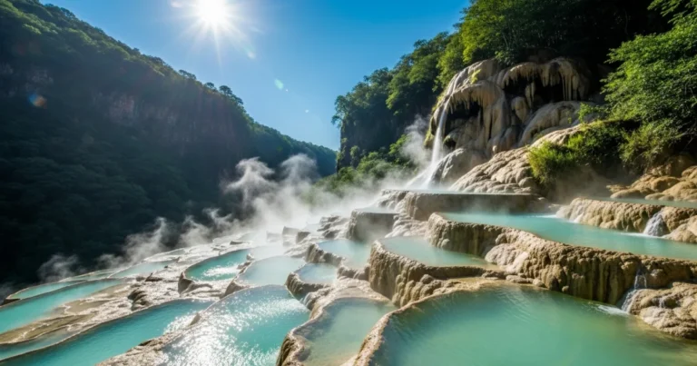 Hidalgo 5 Turquoise thermal pools of Grutas de Tolantongo in Hidalgo, Mexico