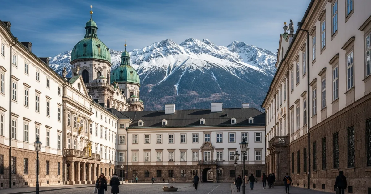 Exterior view of Hofburg Innsbruck with the Nordkette mountains in the background