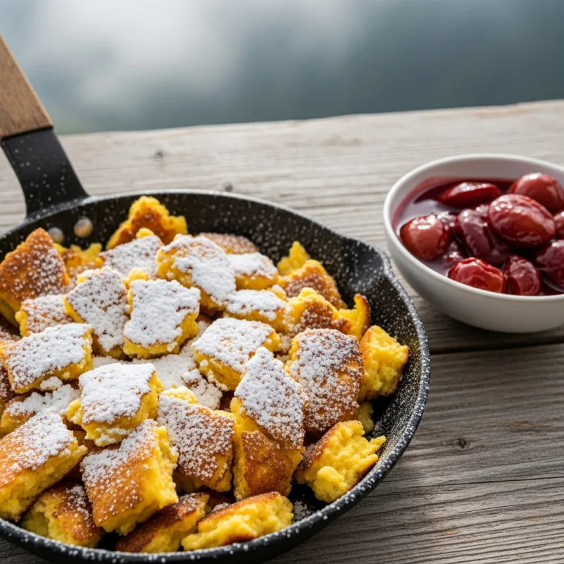Kaiserschmarrn in a cast-iron pan