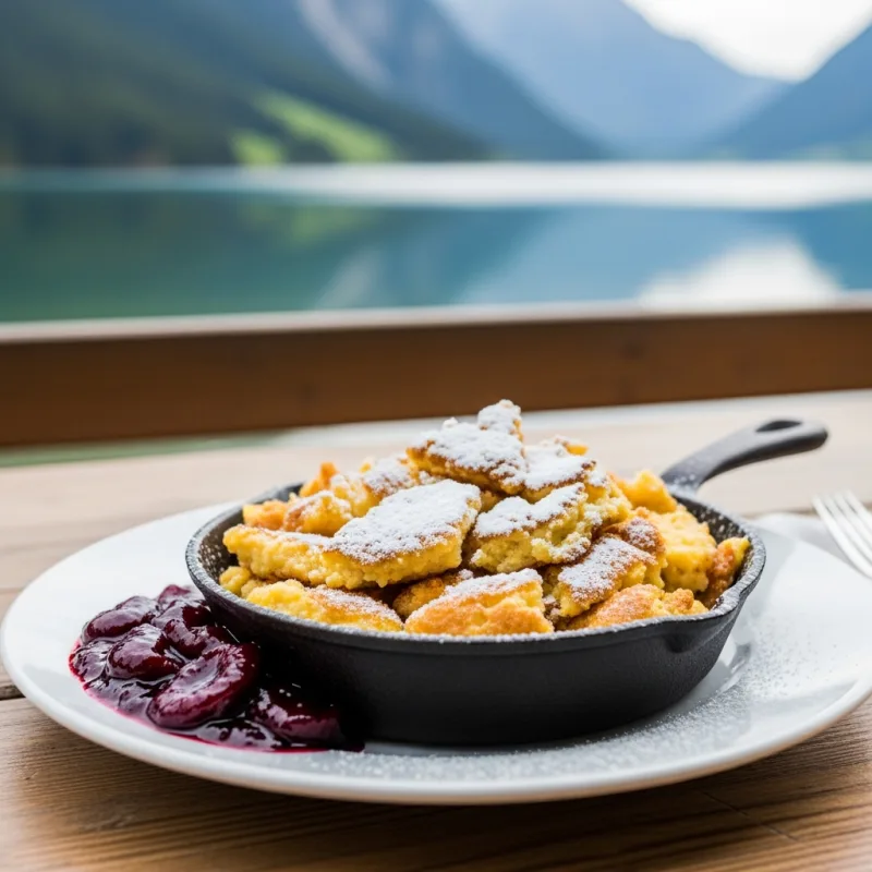 Kaiserschmarrn shredded pancake in a skillet