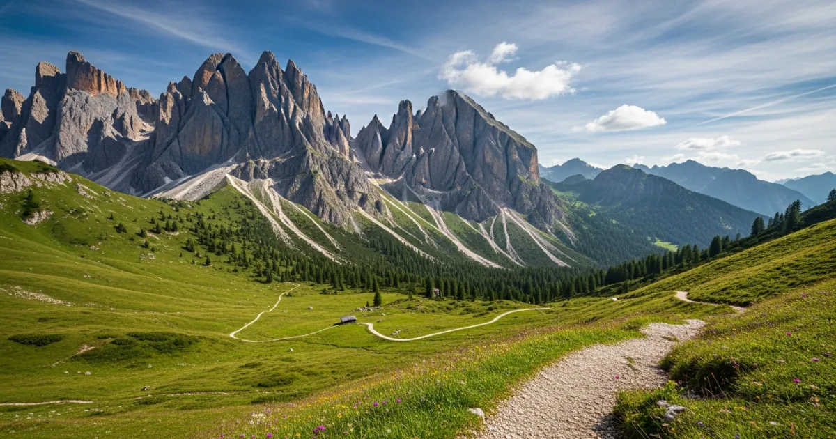 Dramatic limestone peaks and a lush green valley in Karwendel Alpine Park
