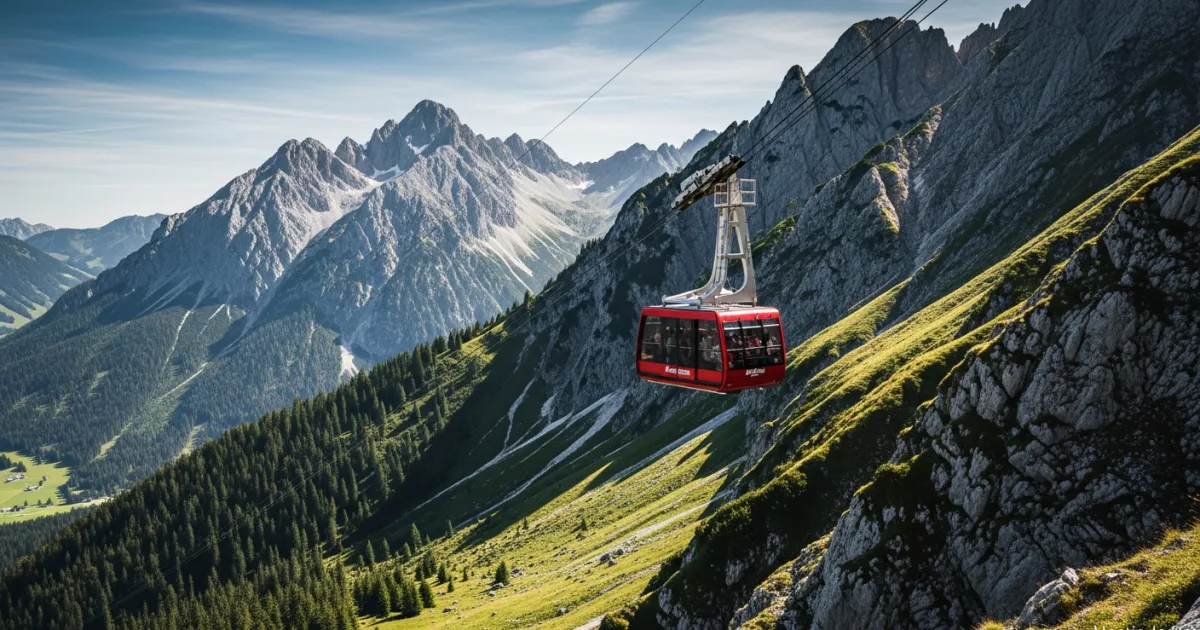 Karwendel Cable Car ascending the Bavarian Alps in Mittenwald