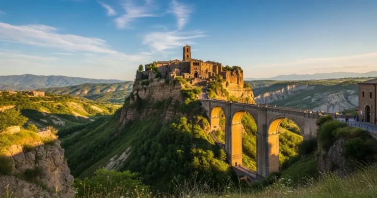 Lazio 11 Panoramic view of the medieval hilltop town of Civita di Bagnoregio in Lazio, Italy