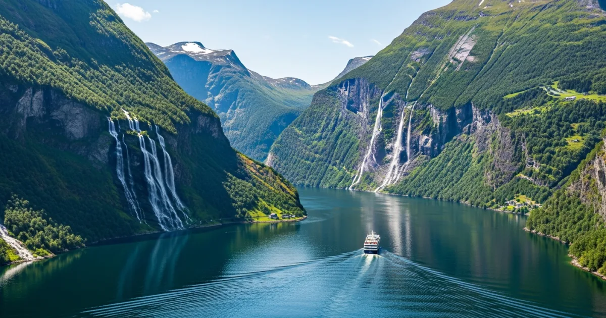 Panoramic view of the Geirangerfjord in Møre og Romsdal, Norway