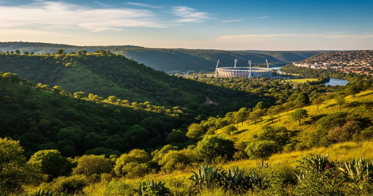 Panoramic view of Nelspruit city surrounded by lush green hills in Mpumalanga
