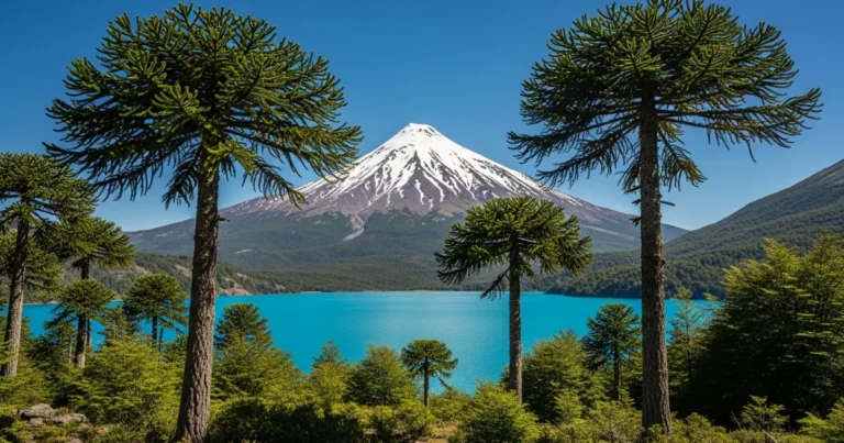 Neuquen Province 1 Lanin Volcano and Araucaria trees in Neuquen Province, Patagonia