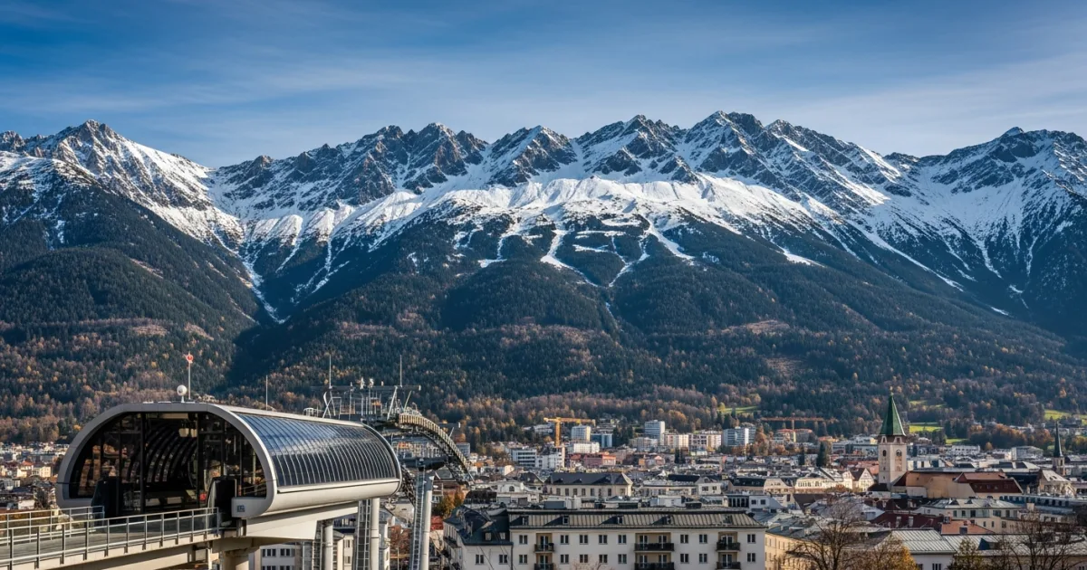 Panoramic view of the Nordkette mountain range above Innsbruck