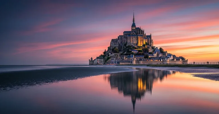 Normandy 8 Mont Saint-Michel at sunset in Normandy, France