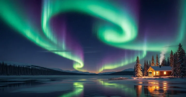 Northwest Territories 3 Northern Lights over a frozen lake in the Northwest Territories