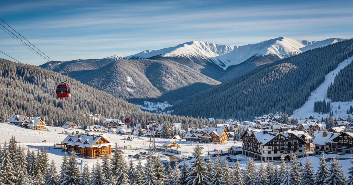 Panoramic view of Poiana Brasov ski resort in winter