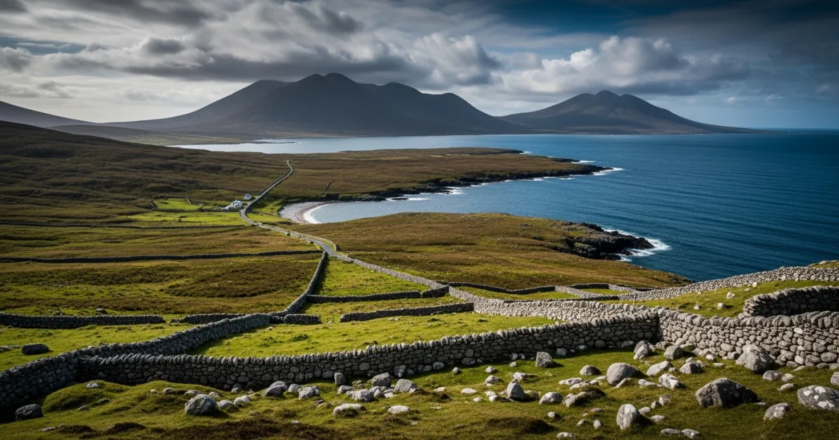 Rugged coastline and mountains of Connemara in Connacht, Ireland