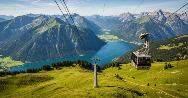 Rofan Cable Car 3 Rofan Cable Car ascending above Lake Achensee in the Austrian Alps