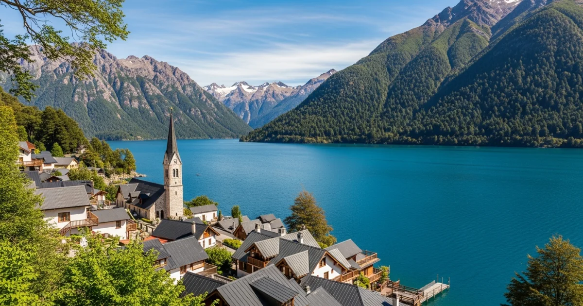 Panoramic view of San Martin de los Andes and Lake Lácar