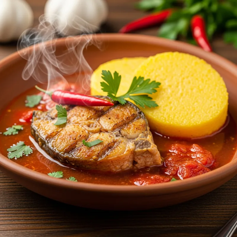 Saramură de crap with polenta