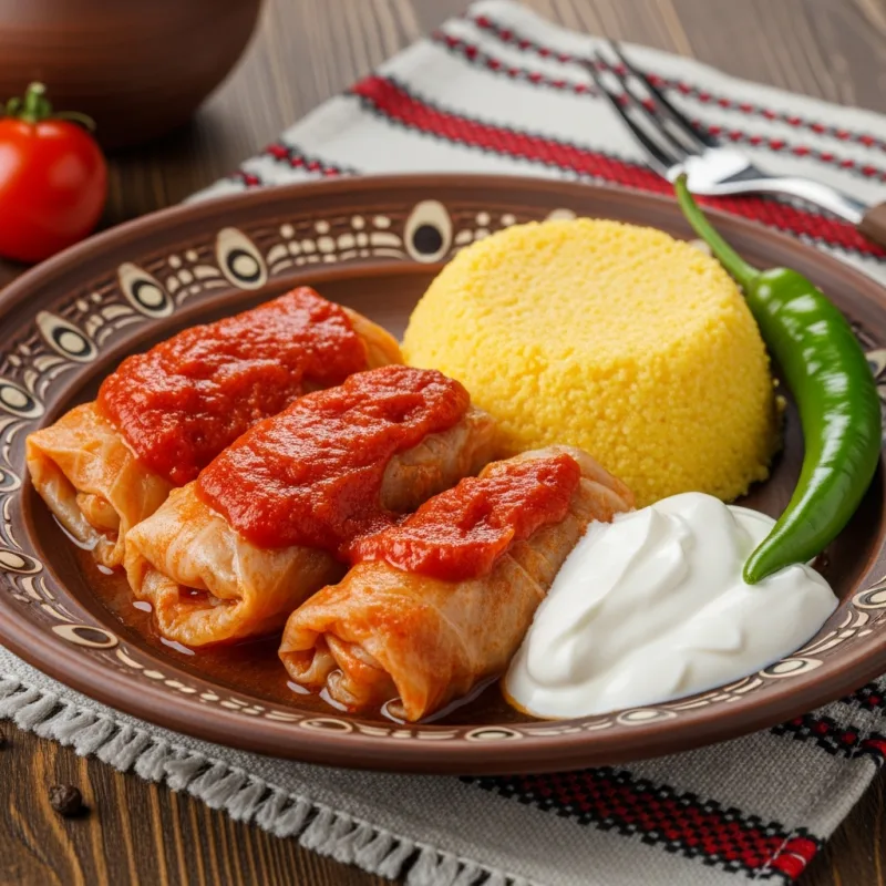 Traditional Romanian Sarmale with Mamaliga