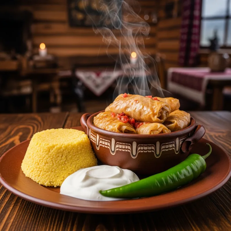 Traditional Romanian Sarmale with Mamaliga