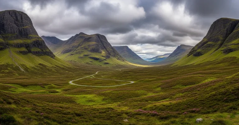 Scottish Highlands 4 Panoramic view of the rugged Glencoe valley in the Scottish Highlands