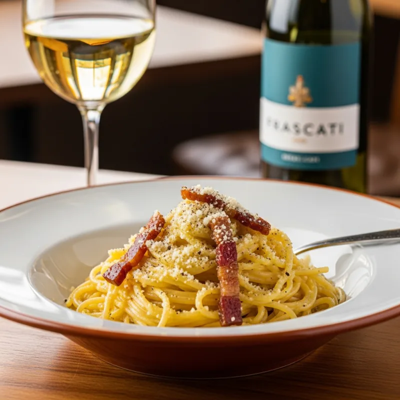Authentic Spaghetti alla Carbonara with guanciale and Pecorino Romano