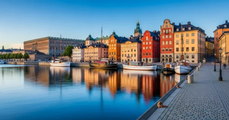 Stockholm 6 Panoramic view of Gamla Stan waterfront in Stockholm at sunset