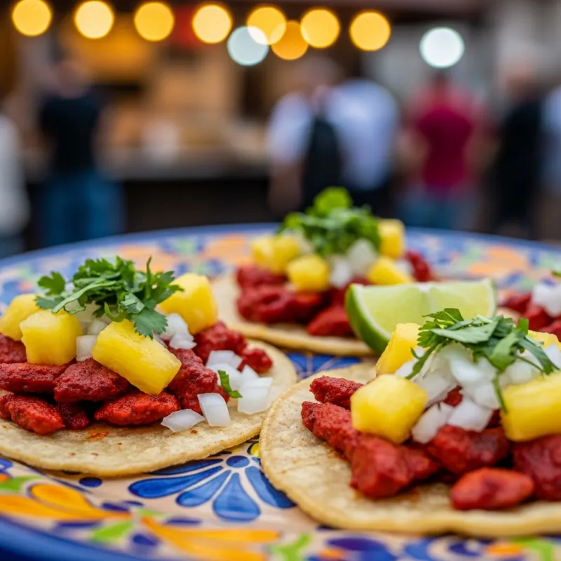 Authentic Tacos al Pastor with pineapple and cilantro