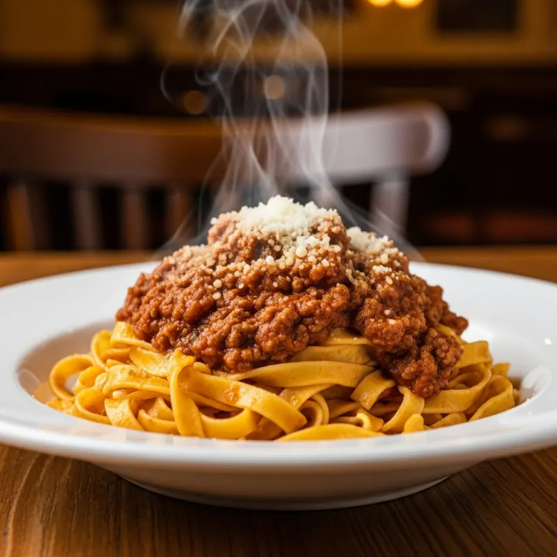 A plate of traditional Tagliatelle al Ragù in Bologna