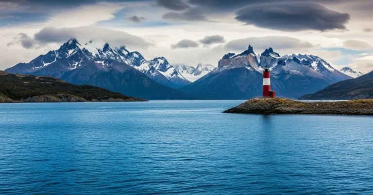 Tierra del Fuego Province 4 Wide angle view of the Beagle Channel and Les Eclaireurs Lighthouse in Tierra del Fuego