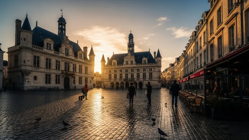Discover Calais Nord: The Historic Heart 1 View of Place d'Armes in Calais Nord with the Hôtel de Ville and its belfry.