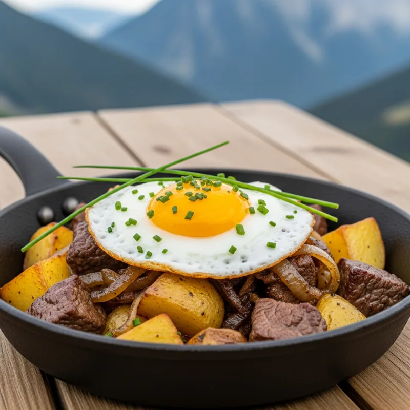 Tiroler Gröstl in a cast iron pan