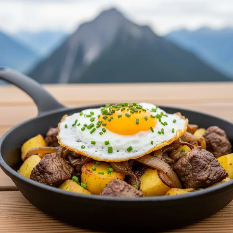 Tiroler Gröstl in a cast-iron pan