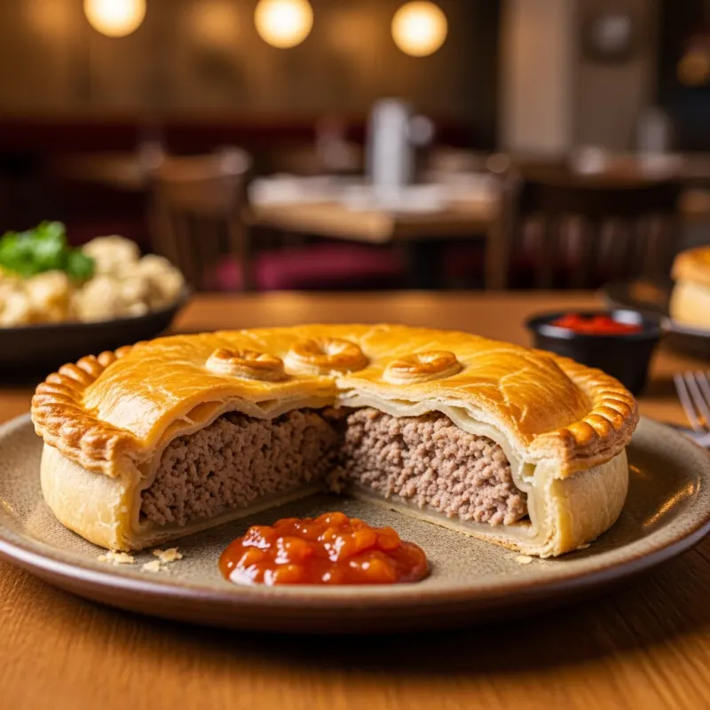 Slice of traditional French-Canadian Tourtière meat pie