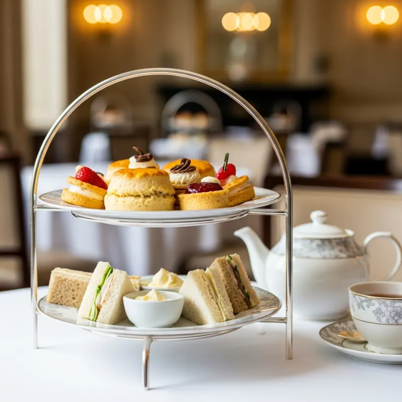 Traditional British Afternoon Tea on a tiered stand