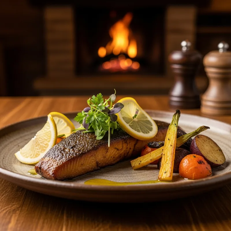 Patagonian Smoked Trout on a rustic plate