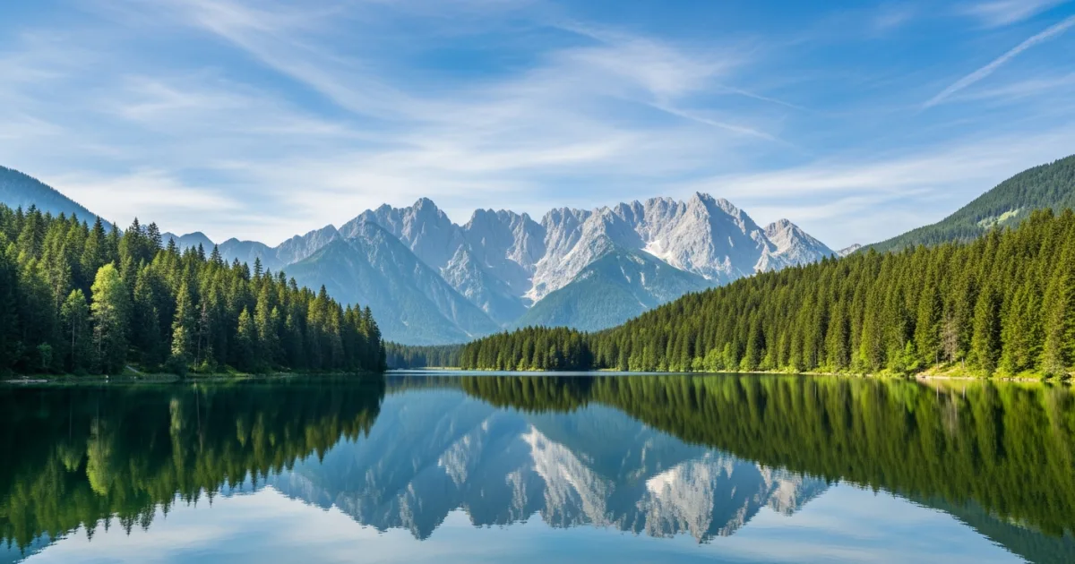 Scenic view of Lake Wildsee in Seefeld in Tirol with mountains in the background