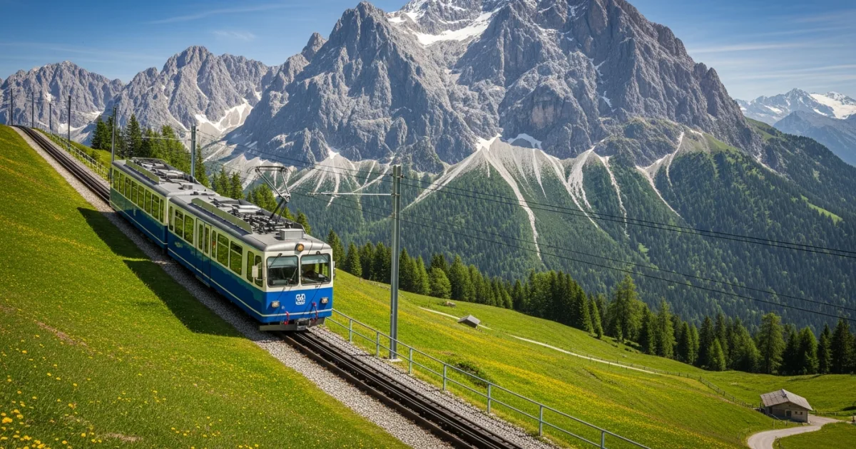 The Zugspitze Cogwheel Train ascending the Bavarian Alps