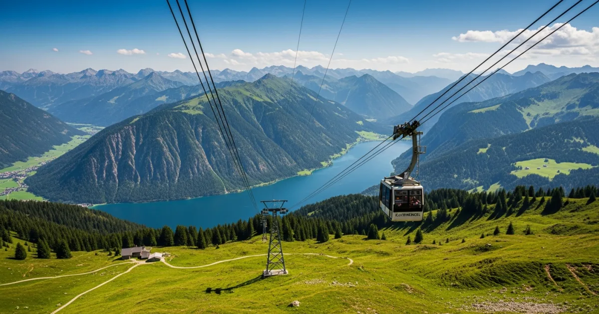 Panoramic view of Zwölferkopf Mountain and Lake Achensee