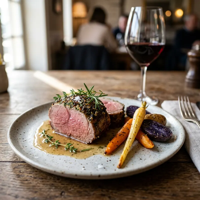 Roasted salt meadow lamb with vegetables