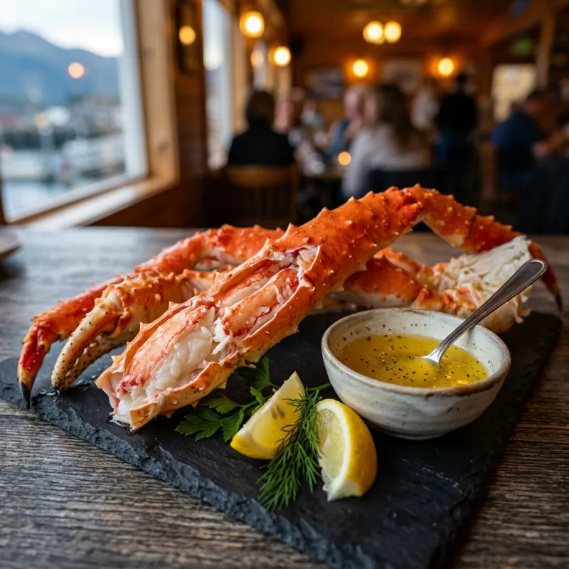 Freshly steamed Alaskan King Crab legs with melted butter and lemon
