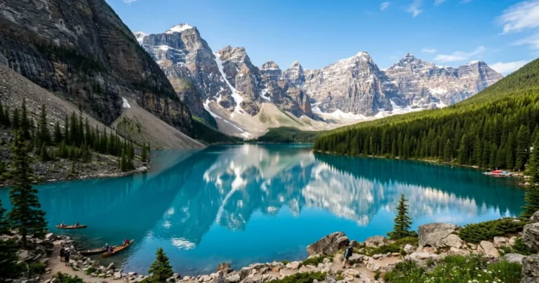 Banff National Park 1 Wide-angle view of Moraine Lake and the Valley of the Ten Peaks in Banff National Park