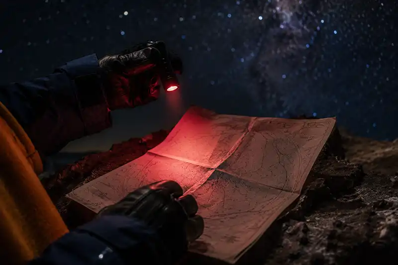 Best Stargazing Destinations in the World: Your 2026 Astrotourism Guide 5 Best stargazing destinations packing tips — hands using a red torch to read a star chart at night
