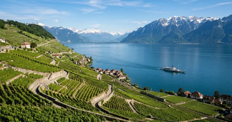 Canton of Vaud 10 Panoramic view of Lavaux vineyards and Lake Geneva in the Canton of Vaud