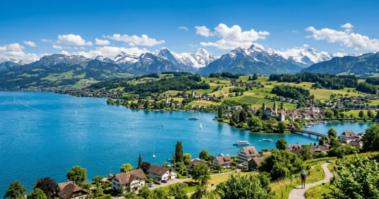 Canton of Zurich 9 Scenic wide-angle view of Lake Zurich and the surrounding alpine landscape in the Canton of Zurich