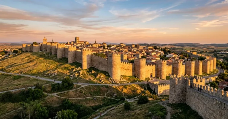 Castile and Leon 16 The medieval city walls of Ávila in Castile and Leon during sunset