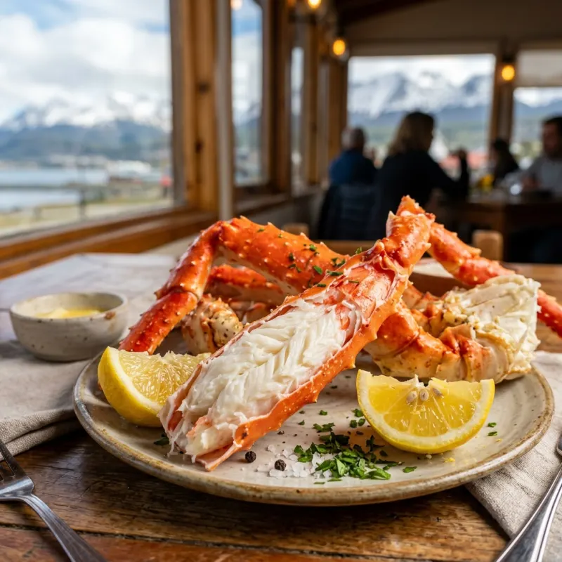 Fresh Patagonian King Crab served with lemon wedges