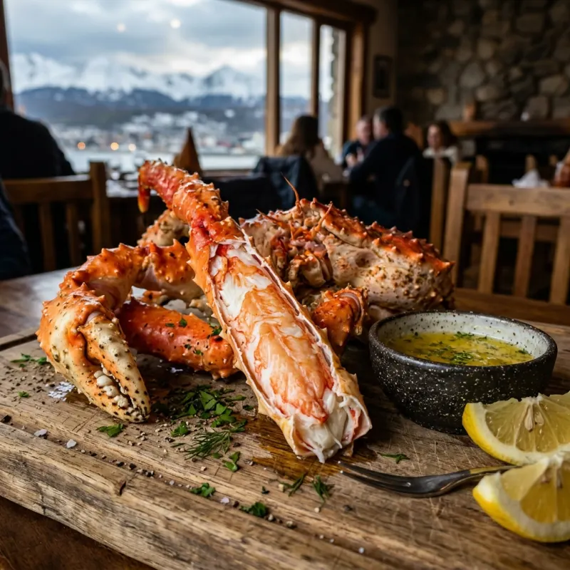 Freshly steamed Patagonian King Crab legs with melted butter