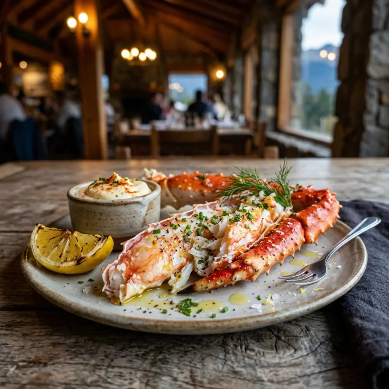 Freshly prepared Centolla (Patagonian King Crab) with lemon wedges