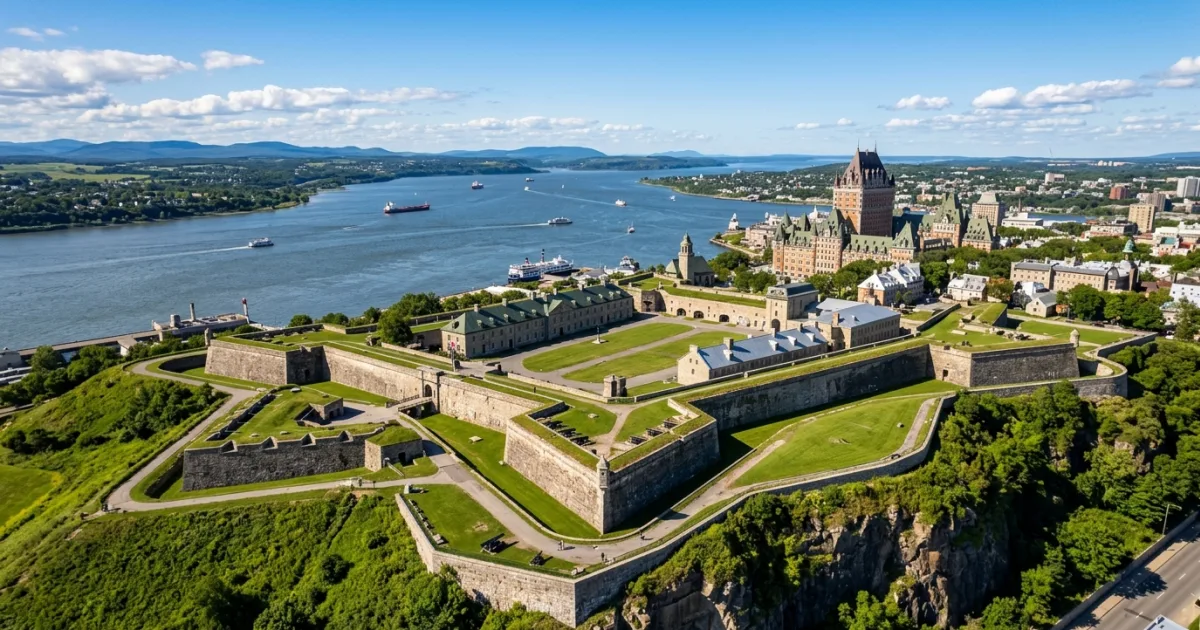 Aerial view of the star-shaped Citadelle de Quebec overlooking the St. Lawrence River