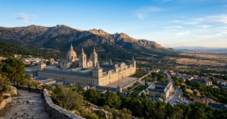 Community of Madrid 14 Panoramic view of San Lorenzo de El Escorial and the Sierra de Guadarrama mountains in the Community of Madrid