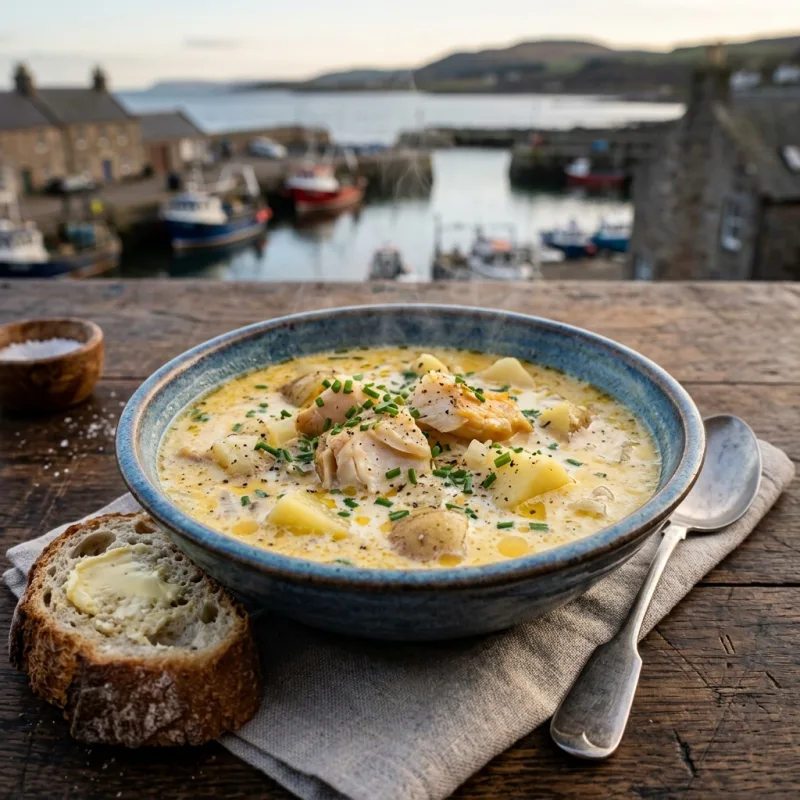 A bowl of traditional Scottish Cullen Skink soup