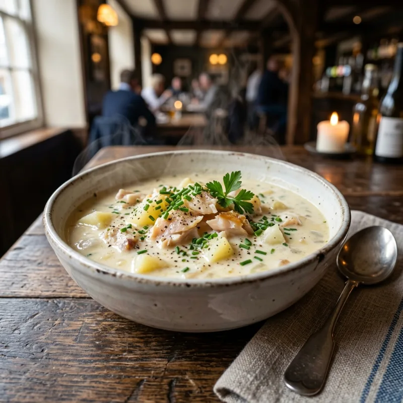 A bowl of traditional Scottish Cullen Skink soup