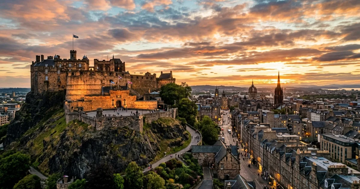 Edinburgh Castle on Castle Rock at sunset